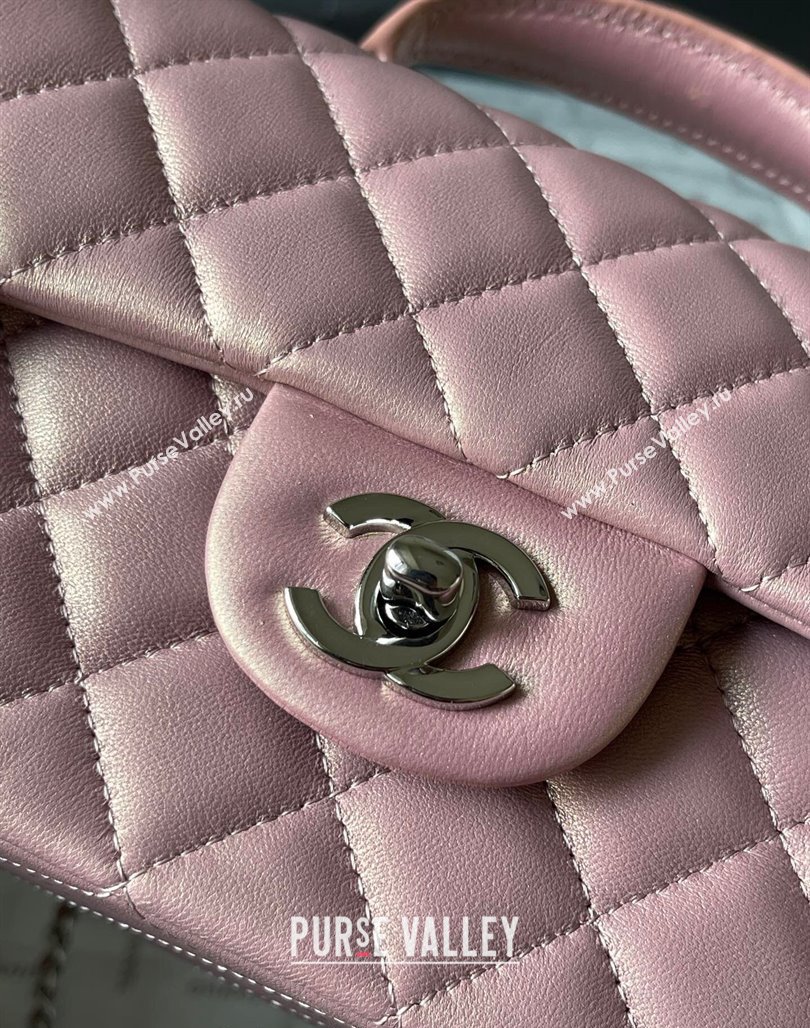 Chanel Lambskin Mini Flap Bag with Top Handle AS2431 Iridescent Pink 2024 (yingf-240117029)