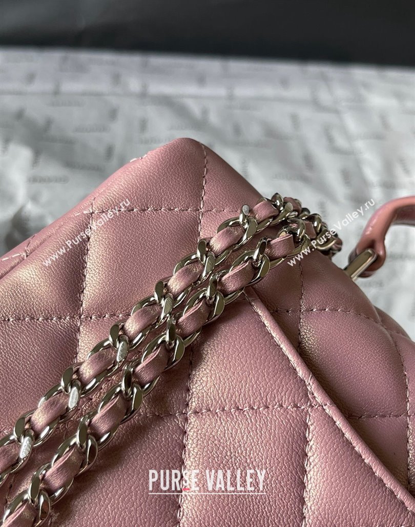 Chanel Lambskin Mini Flap Bag with Top Handle AS2431 Iridescent Pink 2024 (yingf-240117029)