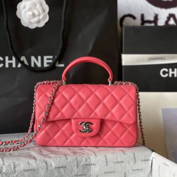 Chanel Lambskin Mini Flap Bag with Top Handle AS2431 Dark Pink 2024 (yingf-240117030)