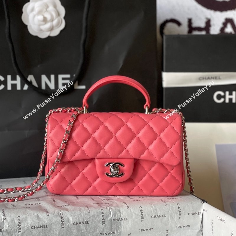 Chanel Lambskin Mini Flap Bag with Top Handle AS2431 Dark Pink 2024 (yingf-240117030)