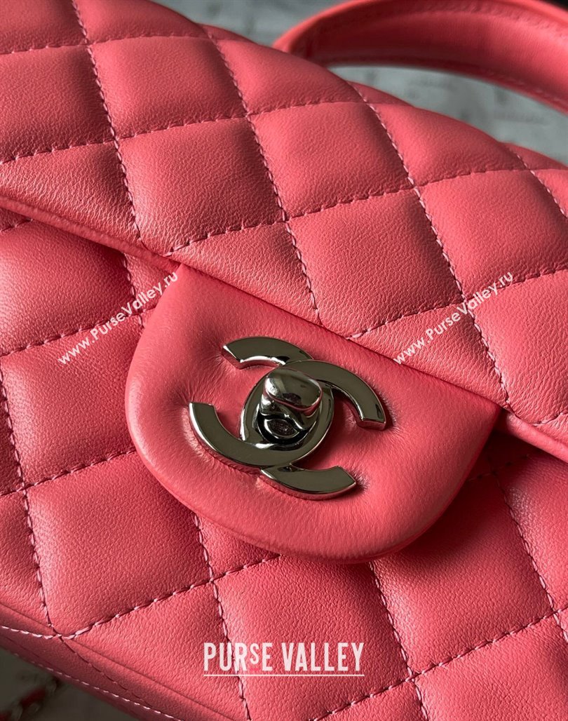 Chanel Lambskin Mini Flap Bag with Top Handle AS2431 Dark Pink 2024 (yingf-240117030)