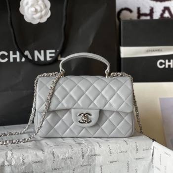 Chanel Lambskin Mini Flap Bag with Top Handle AS2431 Light Grey 2024 (yingf-240117031)