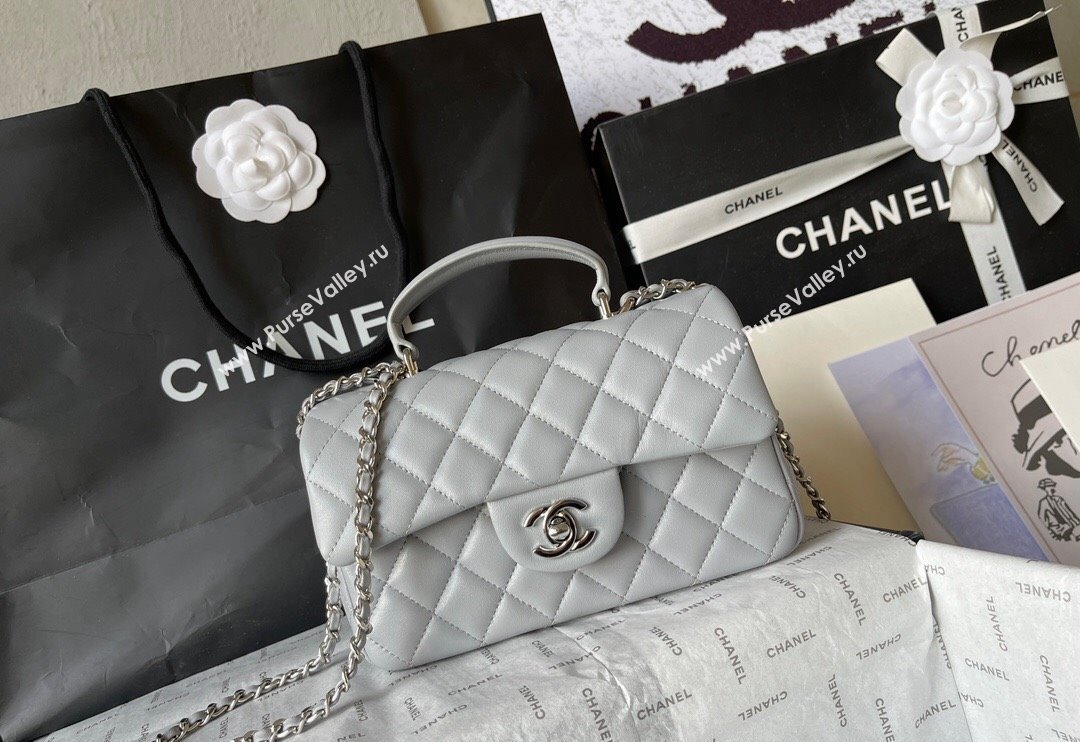 Chanel Lambskin Mini Flap Bag with Top Handle AS2431 Light Grey 2024 (yingf-240117031)