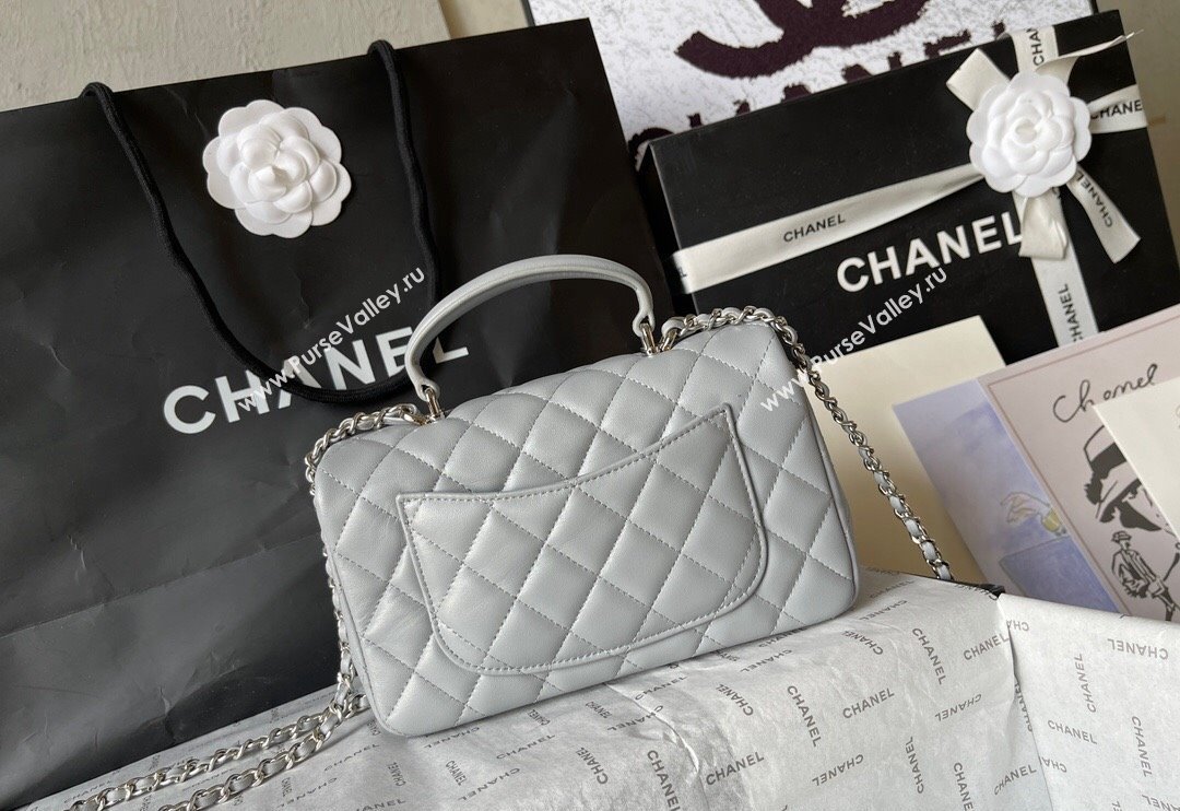 Chanel Lambskin Mini Flap Bag with Top Handle AS2431 Light Grey 2024 (yingf-240117031)