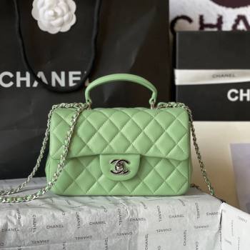 Chanel Lambskin Mini Flap Bag with Top Handle AS2431 Light Green 2024 (yingf-240117032)