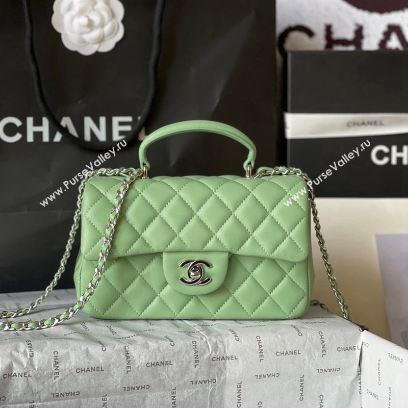 Chanel Lambskin Mini Flap Bag with Top Handle AS2431 Light Green 2024 (yingf-240117032)