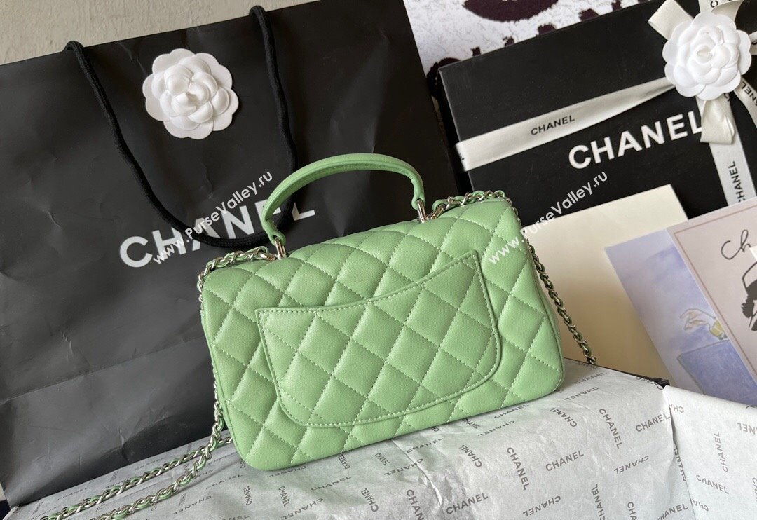 Chanel Lambskin Mini Flap Bag with Top Handle AS2431 Light Green 2024 (yingf-240117032)