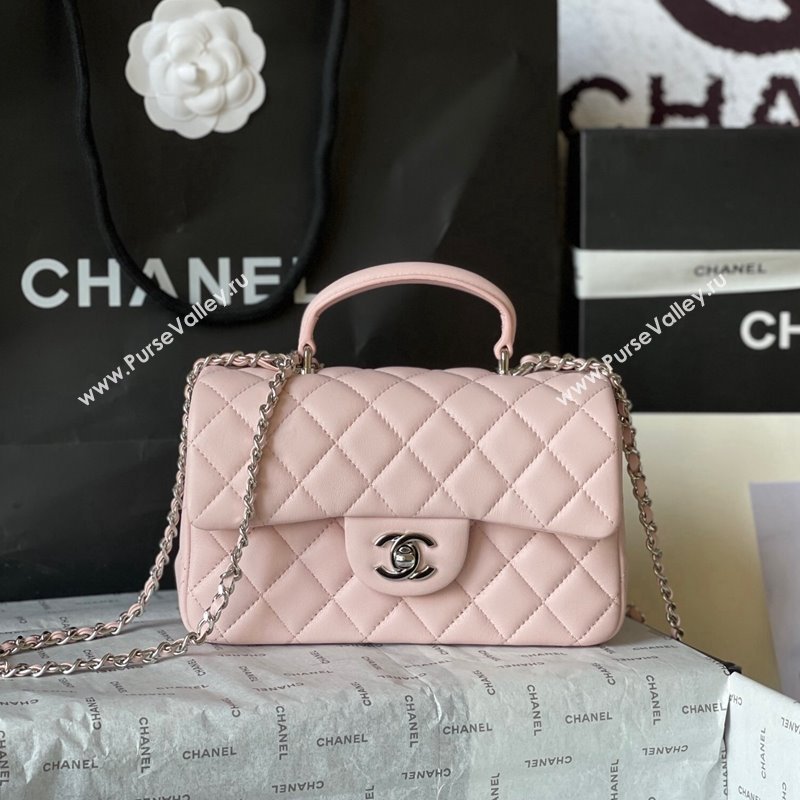 Chanel Lambskin Mini Flap Bag with Top Handle AS2431 Pale Pink 2024 (yingf-240117033)