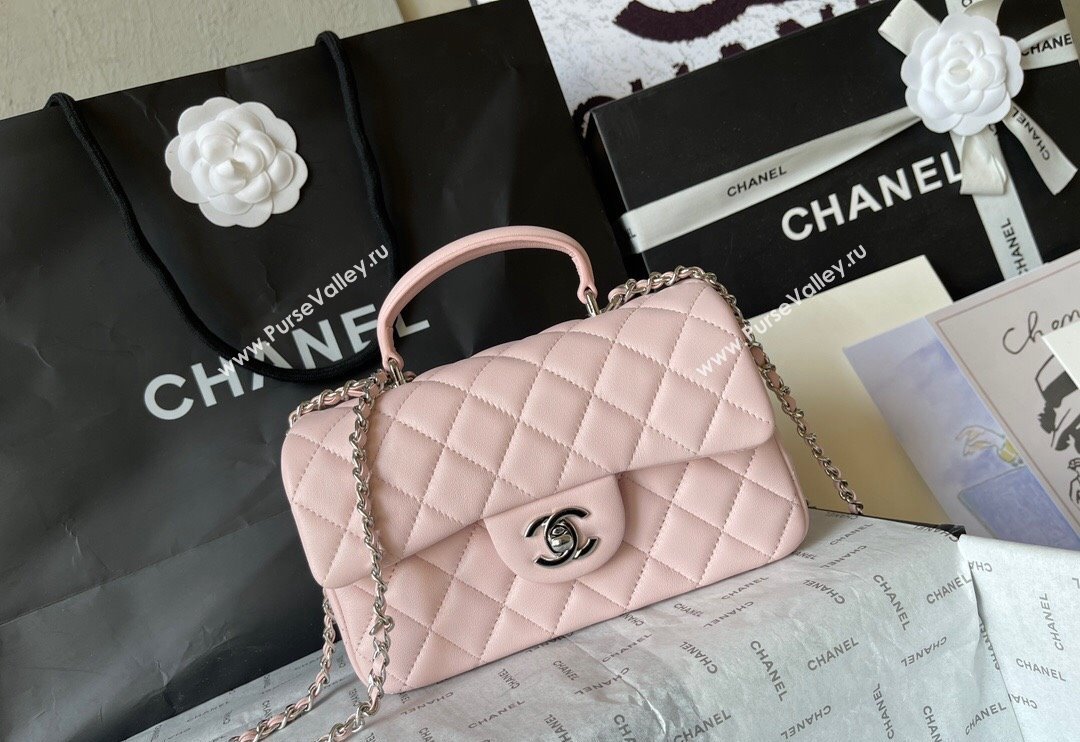 Chanel Lambskin Mini Flap Bag with Top Handle AS2431 Pale Pink 2024 (yingf-240117033)