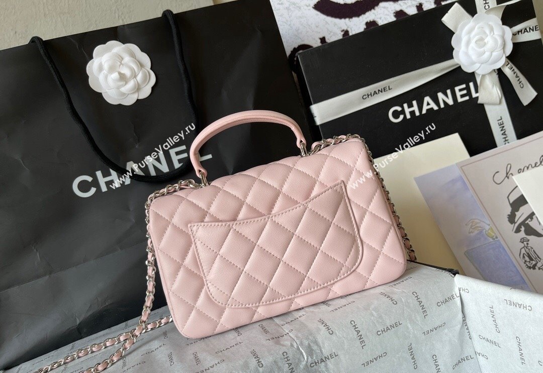 Chanel Lambskin Mini Flap Bag with Top Handle AS2431 Pale Pink 2024 (yingf-240117033)