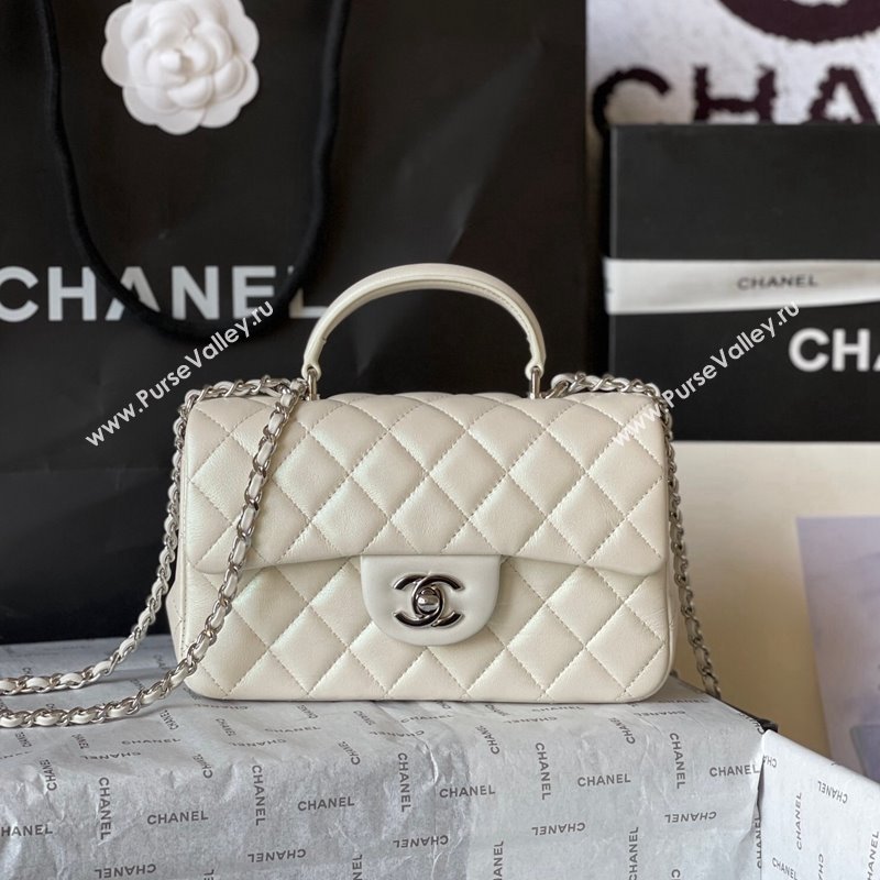 Chanel Lambskin Mini Flap Bag with Top Handle AS2431 White 2024 (yingf-240117034)