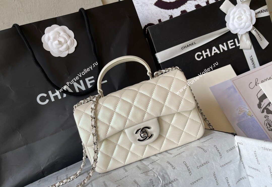 Chanel Lambskin Mini Flap Bag with Top Handle AS2431 White 2024 (yingf-240117034)