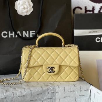 Chanel Lambskin Mini Flap Bag with Top Handle AS2431 Yellow 2024 (yingf-240117035)