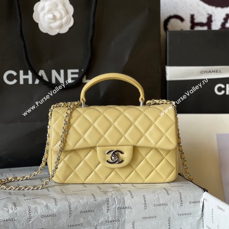 Chanel Lambskin Mini Flap Bag with Top Handle AS2431 Yellow 2024 (yingf-240117035)