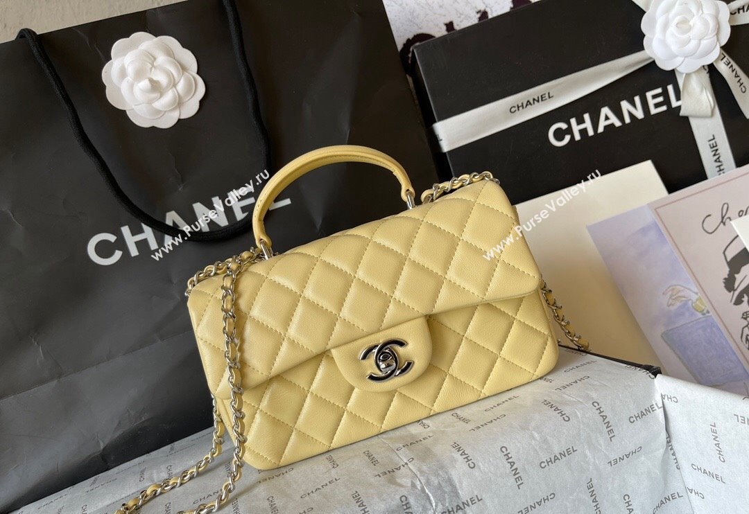 Chanel Lambskin Mini Flap Bag with Top Handle AS2431 Yellow 2024 (yingf-240117035)