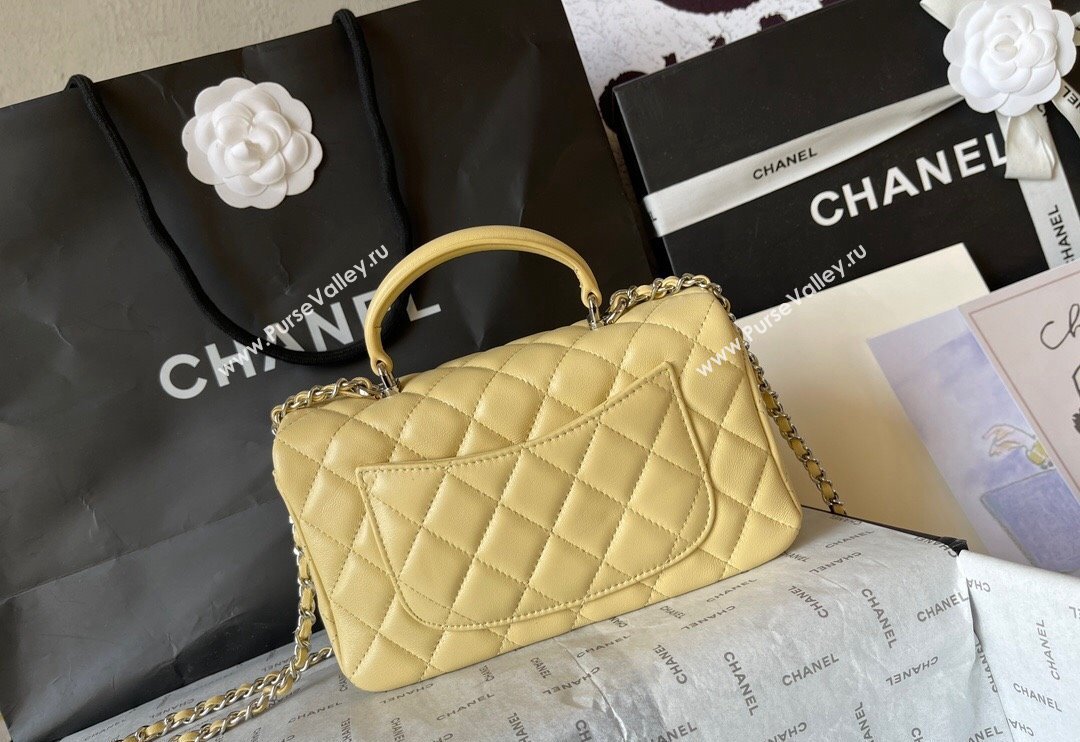 Chanel Lambskin Mini Flap Bag with Top Handle AS2431 Yellow 2024 (yingf-240117035)