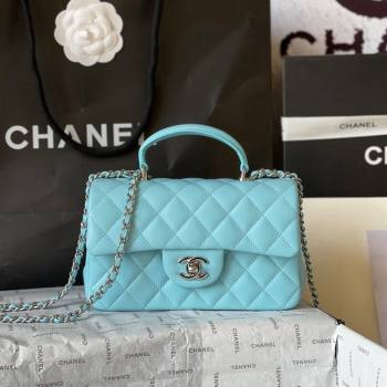 Chanel Lambskin Mini Flap Bag with Top Handle AS2431 Light Blue 2024 (yingf-240117036)