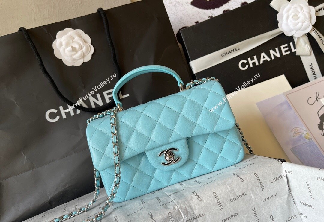 Chanel Lambskin Mini Flap Bag with Top Handle AS2431 Light Blue 2024 (yingf-240117036)