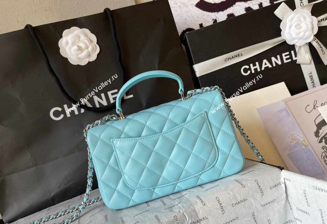 Chanel Lambskin Mini Flap Bag with Top Handle AS2431 Light Blue 2024 (yingf-240117036)