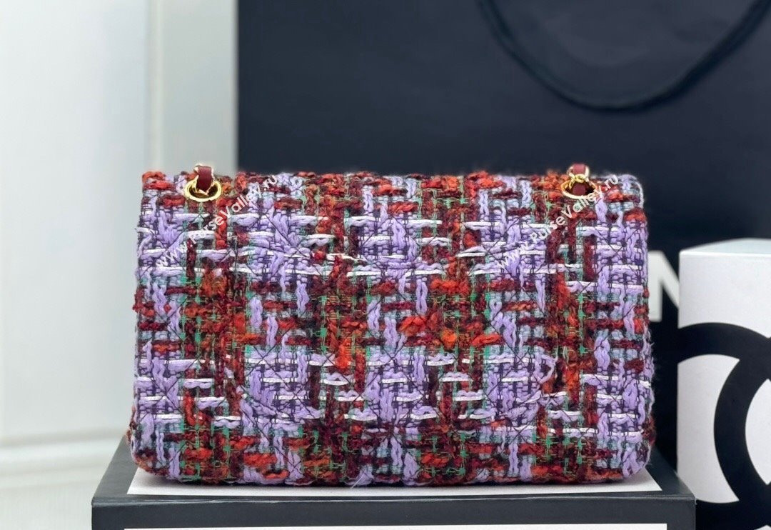 Chanel Classic Tweed Medium Flap Bag A01112 Purple/Green/Red 2024 0116 (yezi-240116026)