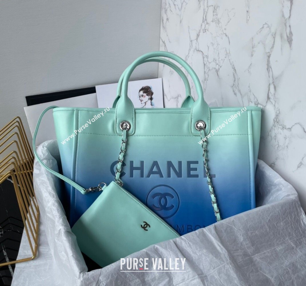 Chanel Shaded Calfskin Shopping Bag AS3351 Turquoise Green Blue 2024 (yezi-240116013)