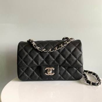 Chanel Grained Calfskin Classic Mini Flap Bag A01116 Black/Silver 2024 0117 (YD-240117037)