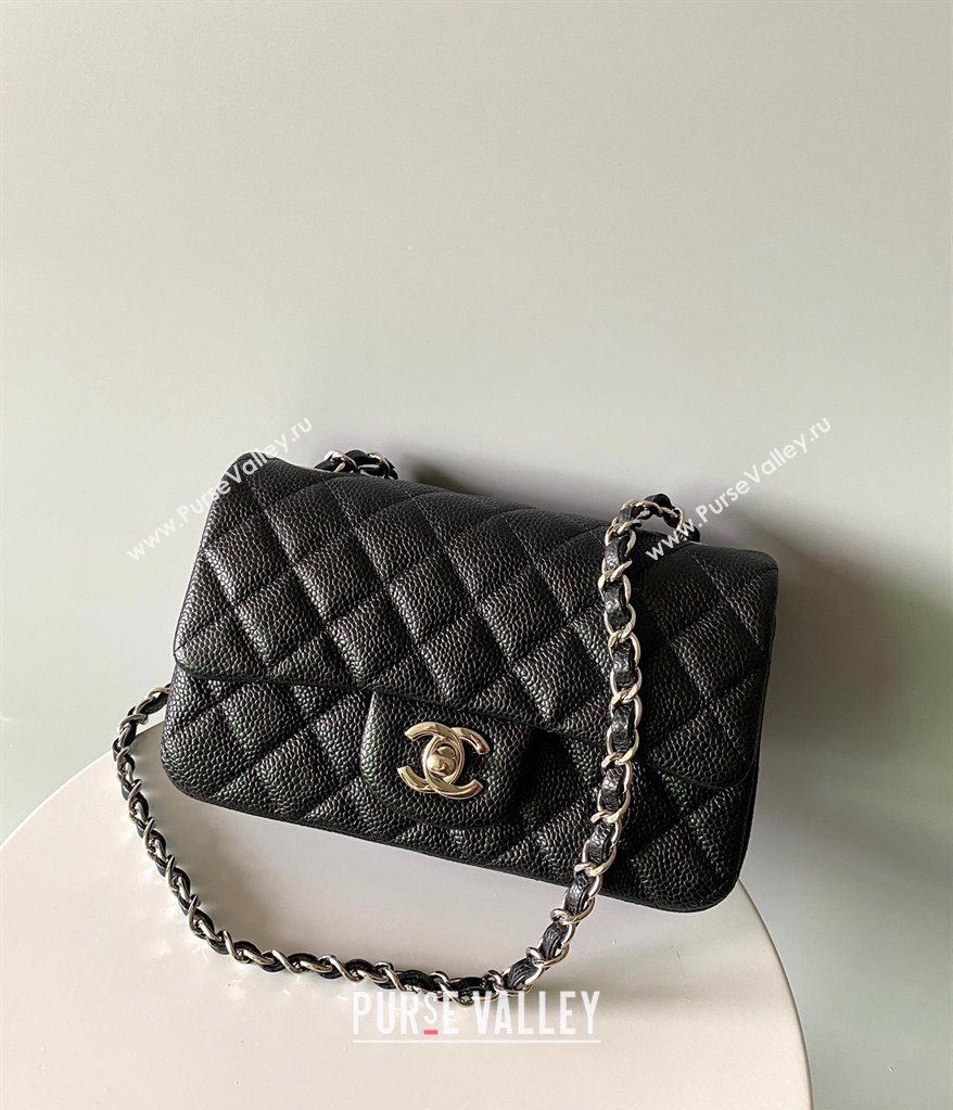 Chanel Grained Calfskin Classic Mini Flap Bag A01116 Black/Silver 2024 0117 (YD-240117037)