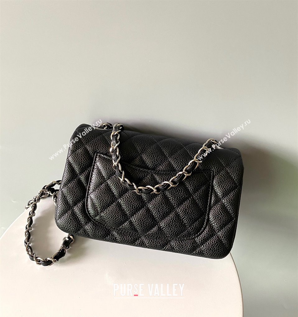 Chanel Grained Calfskin Classic Mini Flap Bag A01116 Black/Silver 2024 0117 (YD-240117037)