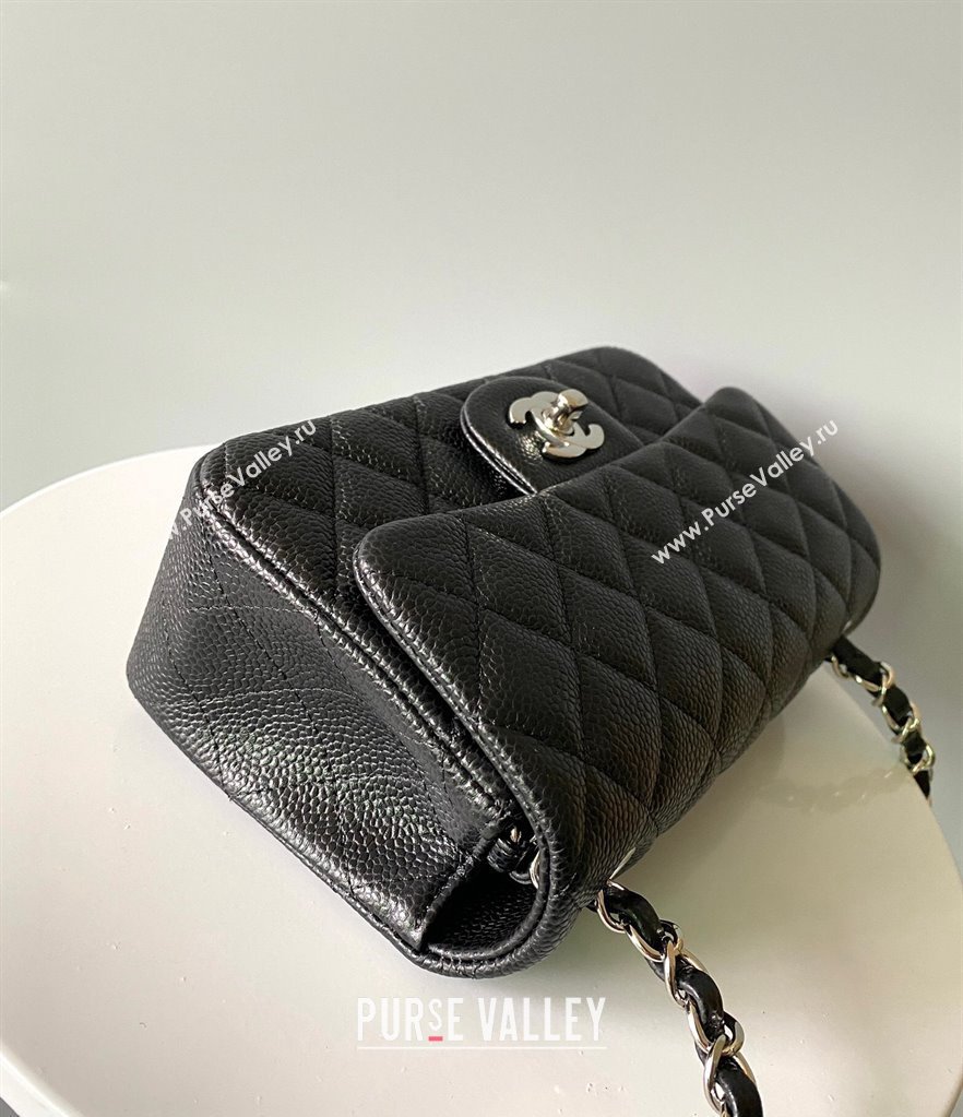 Chanel Grained Calfskin Classic Mini Flap Bag A01116 Black/Silver 2024 0117 (YD-240117037)