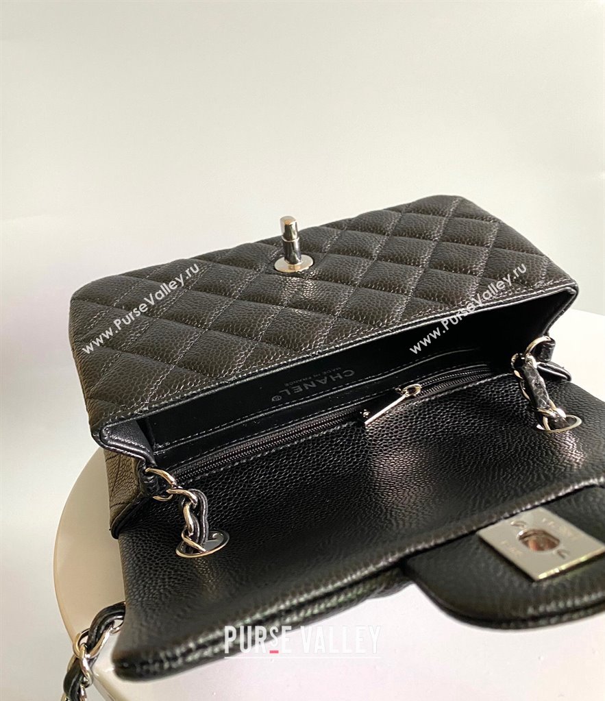 Chanel Grained Calfskin Classic Mini Flap Bag A01116 Black/Silver 2024 0117 (YD-240117037)