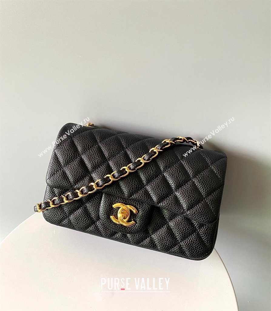 Chanel Grained Calfskin Classic Mini Flap Bag A01116 Black/Gold 2024 0117 (YD-240117038)