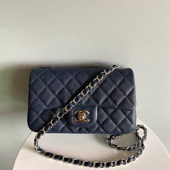 Chanel Grained Calfskin Classic Mini Flap Bag A01116 Navy Blue/Silver 2024 0117 (YD-240117039)