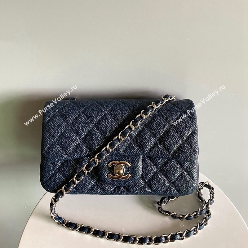 Chanel Grained Calfskin Classic Mini Flap Bag A01116 Navy Blue/Silver 2024 0117 (YD-240117039)