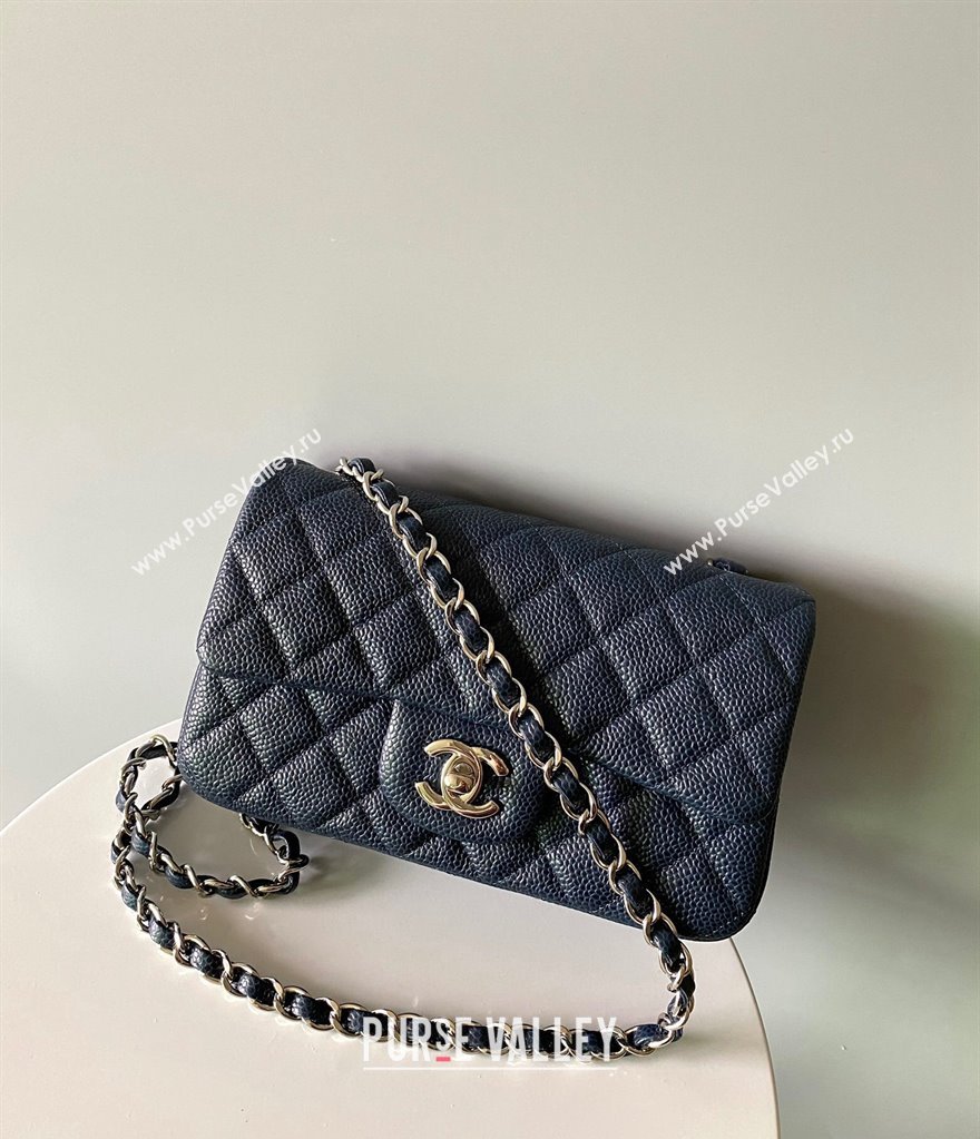 Chanel Grained Calfskin Classic Mini Flap Bag A01116 Navy Blue/Silver 2024 0117 (YD-240117039)