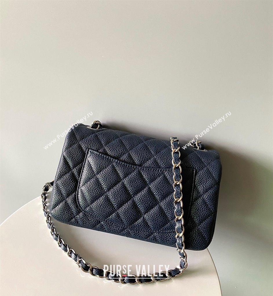 Chanel Grained Calfskin Classic Mini Flap Bag A01116 Navy Blue/Silver 2024 0117 (YD-240117039)