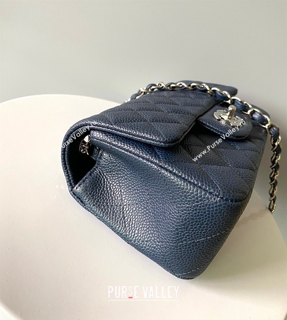 Chanel Grained Calfskin Classic Mini Flap Bag A01116 Navy Blue/Silver 2024 0117 (YD-240117039)