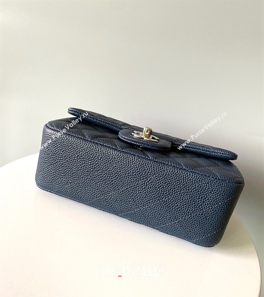 Chanel Grained Calfskin Classic Mini Flap Bag A01116 Navy Blue/Silver 2024 0117 (YD-240117039)