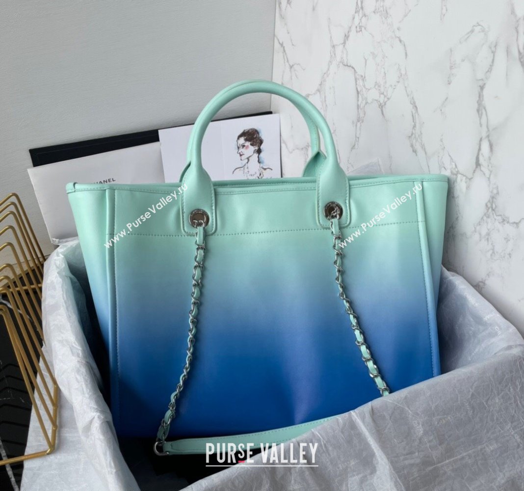 Chanel Shaded Calfskin Shopping Bag AS3351 Turquoise Green Blue 2024 (yezi-240116013)