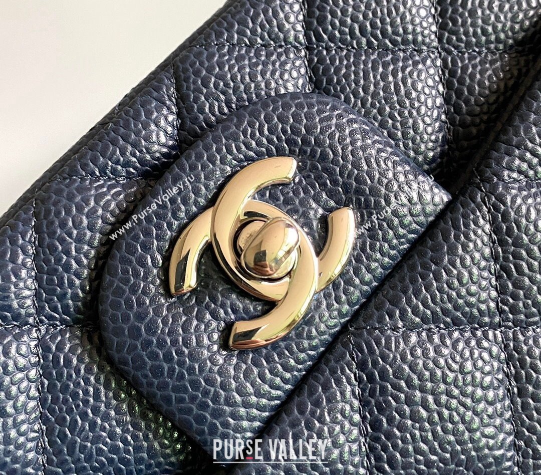 Chanel Grained Calfskin Classic Mini Flap Bag A01116 Navy Blue/Silver 2024 0117 (YD-240117039)