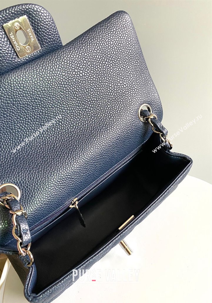 Chanel Grained Calfskin Classic Mini Flap Bag A01116 Navy Blue/Silver 2024 0117 (YD-240117039)