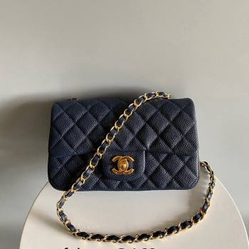 Chanel Grained Calfskin Classic Mini Flap Bag A01116 Navy Blue/Gold 2024 0117 (YD-240117040)