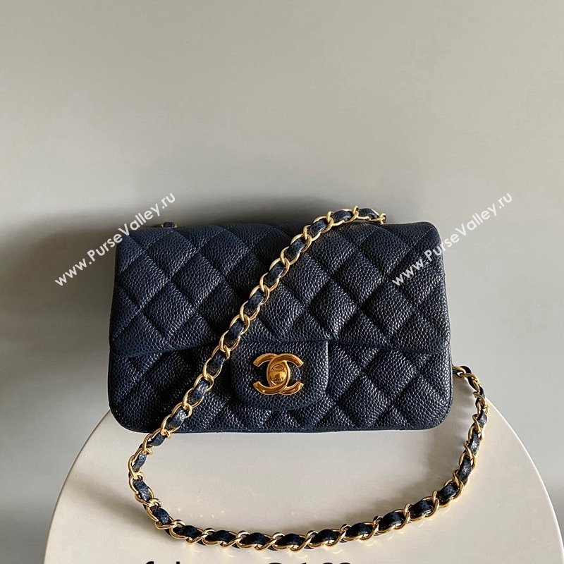 Chanel Grained Calfskin Classic Mini Flap Bag A01116 Navy Blue/Gold 2024 0117 (YD-240117040)