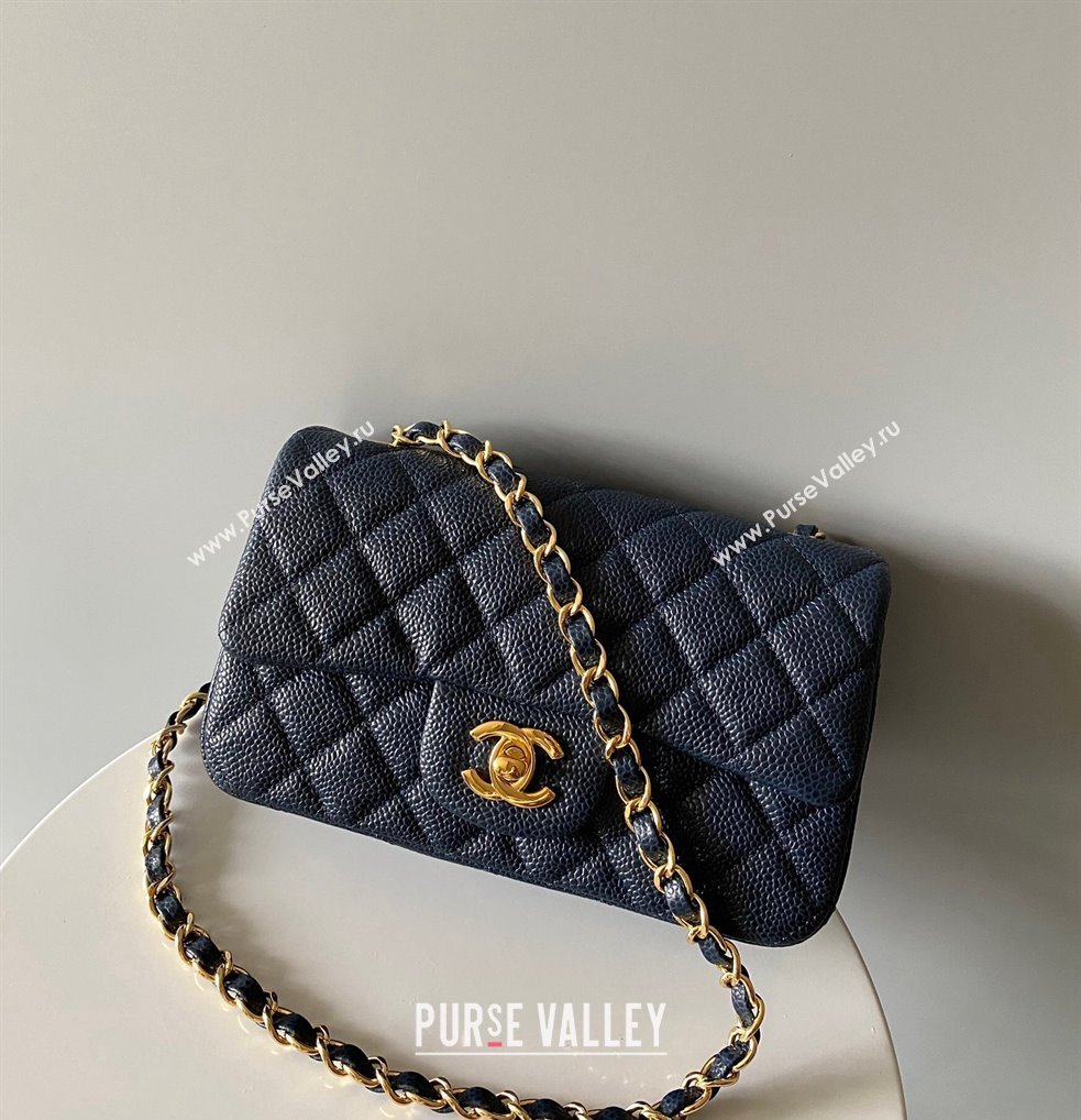 Chanel Grained Calfskin Classic Mini Flap Bag A01116 Navy Blue/Gold 2024 0117 (YD-240117040)