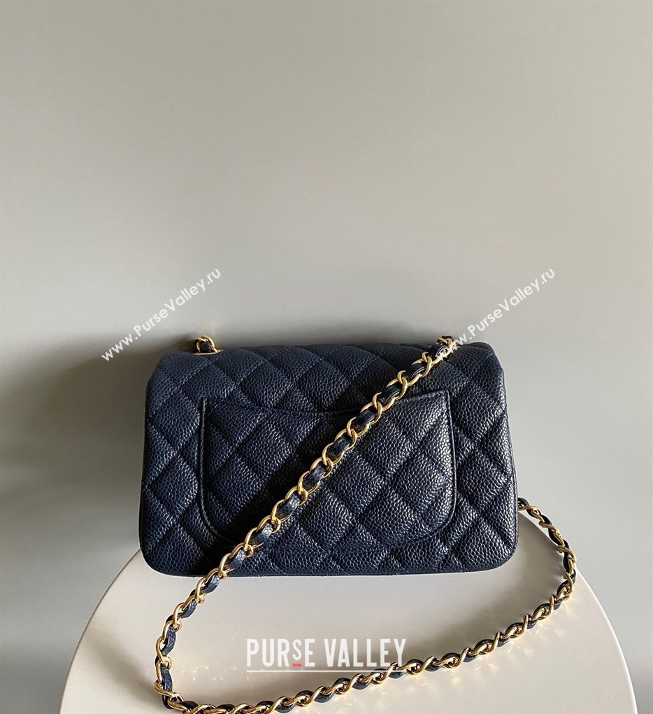 Chanel Grained Calfskin Classic Mini Flap Bag A01116 Navy Blue/Gold 2024 0117 (YD-240117040)