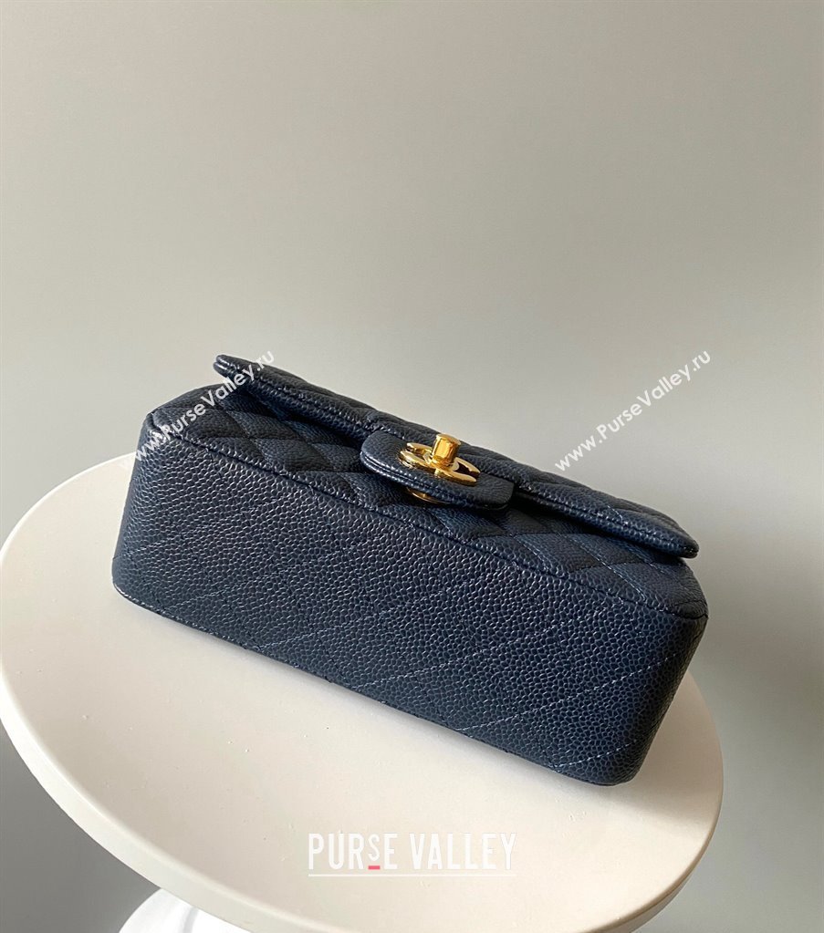 Chanel Grained Calfskin Classic Mini Flap Bag A01116 Navy Blue/Gold 2024 0117 (YD-240117040)