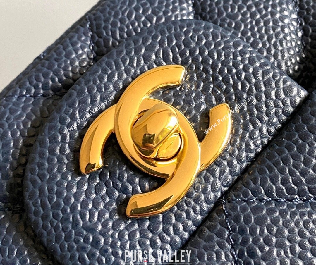 Chanel Grained Calfskin Classic Mini Flap Bag A01116 Navy Blue/Gold 2024 0117 (YD-240117040)