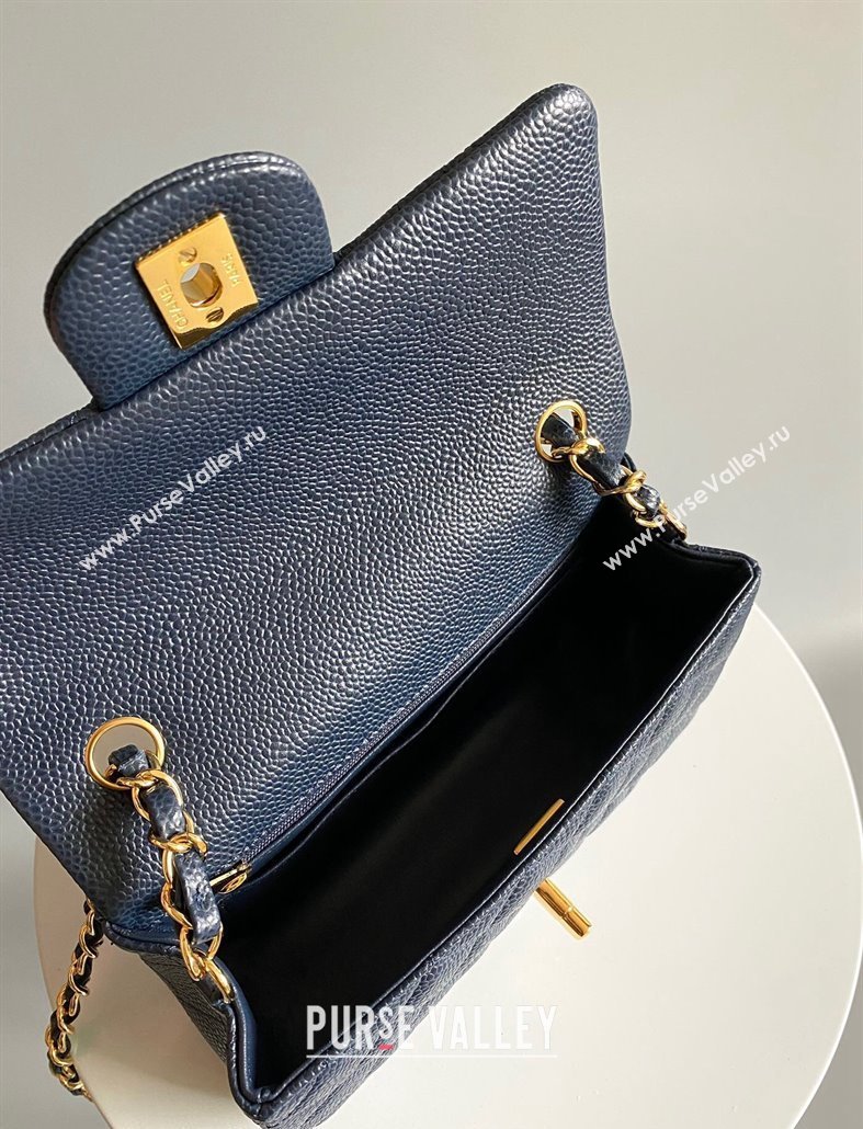 Chanel Grained Calfskin Classic Mini Flap Bag A01116 Navy Blue/Gold 2024 0117 (YD-240117040)