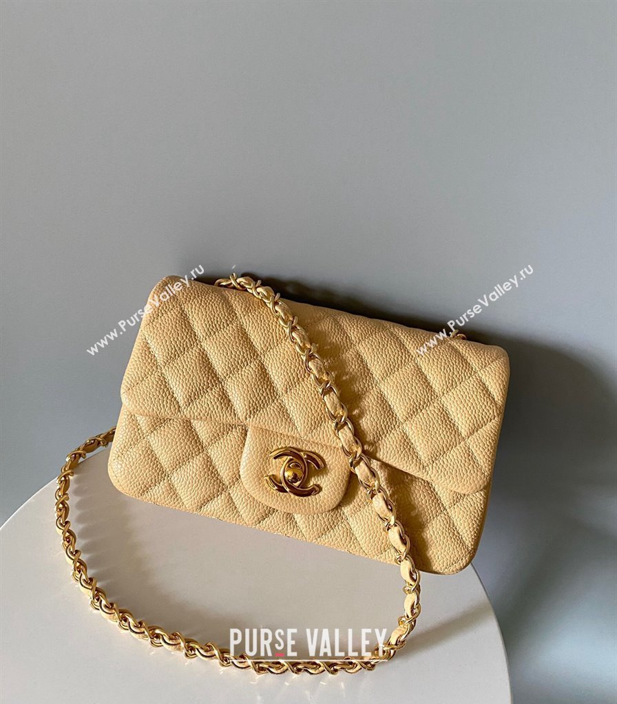 Chanel Grained Calfskin Classic Mini Flap Bag A01116 Yellow/Gold 2024 0117 (YD-240117041)