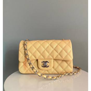 Chanel Grained Calfskin Classic Mini Flap Bag A01116 Yellow/Silver 2024 0117 (YD-240117042)