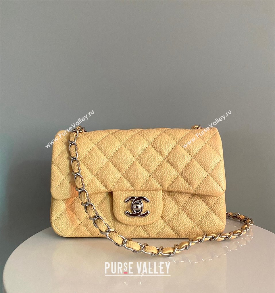 Chanel Grained Calfskin Classic Mini Flap Bag A01116 Yellow/Silver 2024 0117 (YD-240117042)